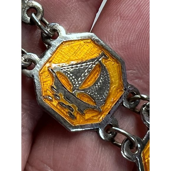 Vintage Sterling Silver Siam Niello Link Bracelet - Yellow Enamel, Thailand - Picture 15 of 16